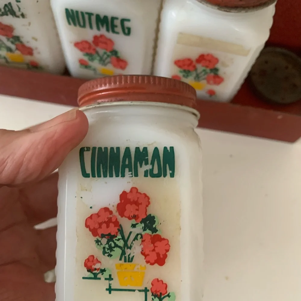 Vintage Milk Glass Spice Jars on Stand - Picture 2 of 10